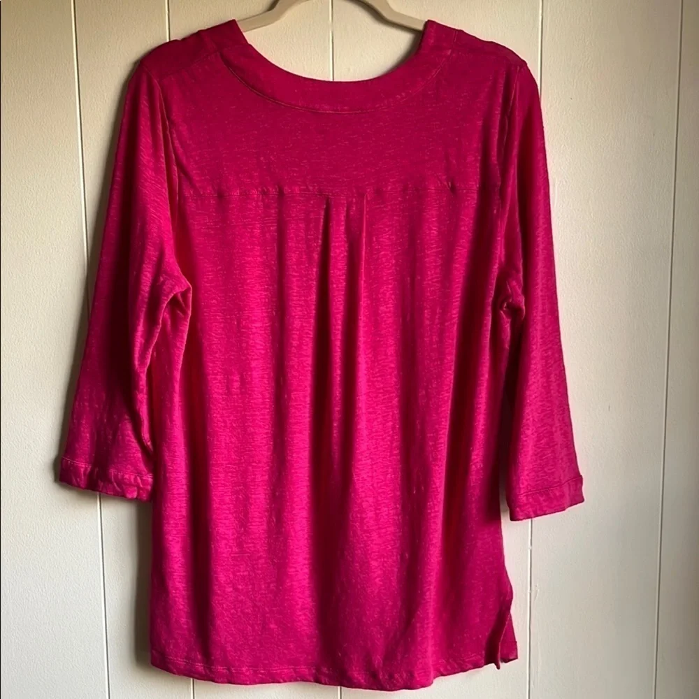 Chico’s Womens Pink 100% Linen Lagen Look Coastal Capsule V-neck Top Tunic Sz L